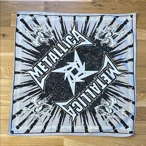 Vintage Metallica Black & White Bandana, 2003, Rock Band, 20.5” x 21” World Tour